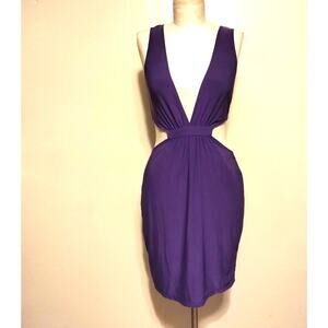 Runes Purple Deep Plunge Neck Cut-Out Waist Sides & Back Dress M